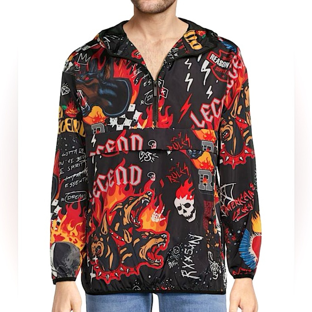 🔥 NWT New NYC Reason Red Black Graphic Men Jacket Large L